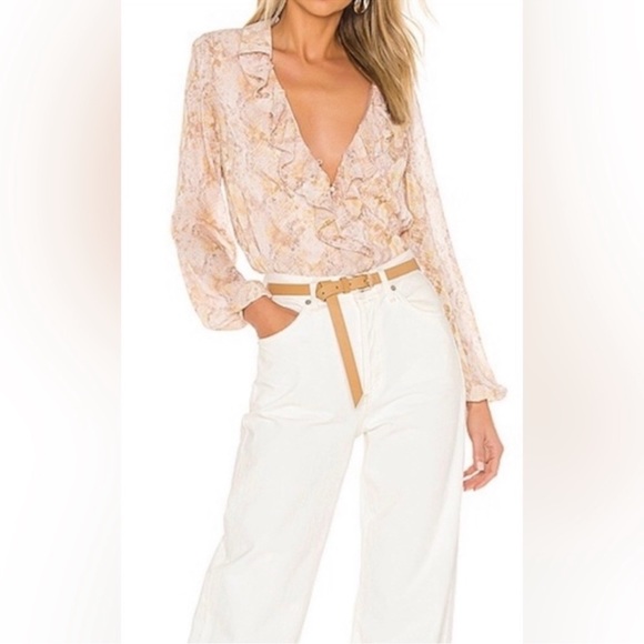 REVOLVE Majorelle Snake Print Ruffle Front Blouse - Picture 2 of 9